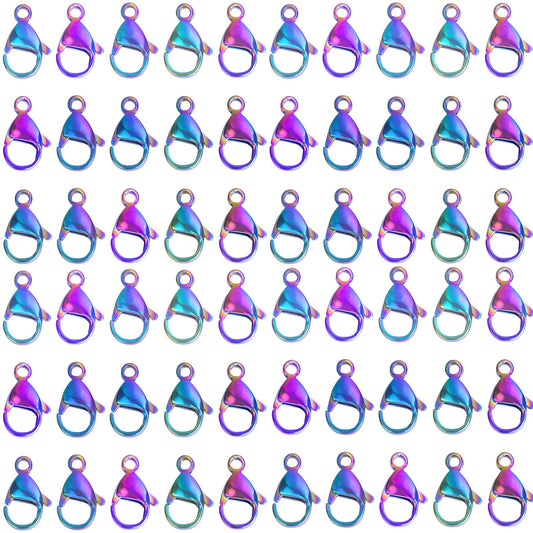 UNFINDINGS About 100pcs Lobster Clasps in Stainless Steel Necklace Fastener Hook Rainbow Color Jewelry Findings Clasps for DIY Jewelry Making 0.67in/17mm