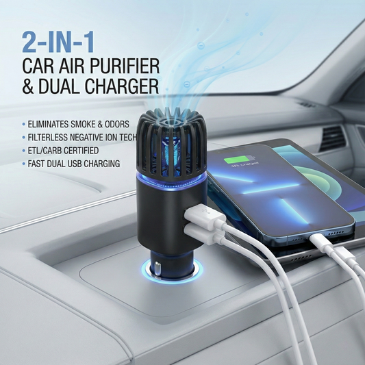 ETL & CARB Certified Car Air Purifier with Dual USB Ports