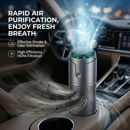 Portable Car Air Purifier with HEPA Filter - Removes Smoke, Dust & Odors for Vehicles